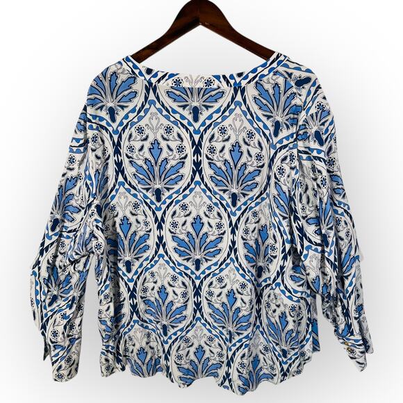 Talbots Blue White Print Popover Top V Neck Long Sleeve Size 3X NWT - Picture 4 of 10